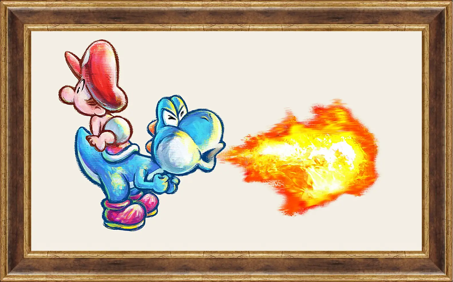 Картина в раме - mario, yoshi dash, fire
