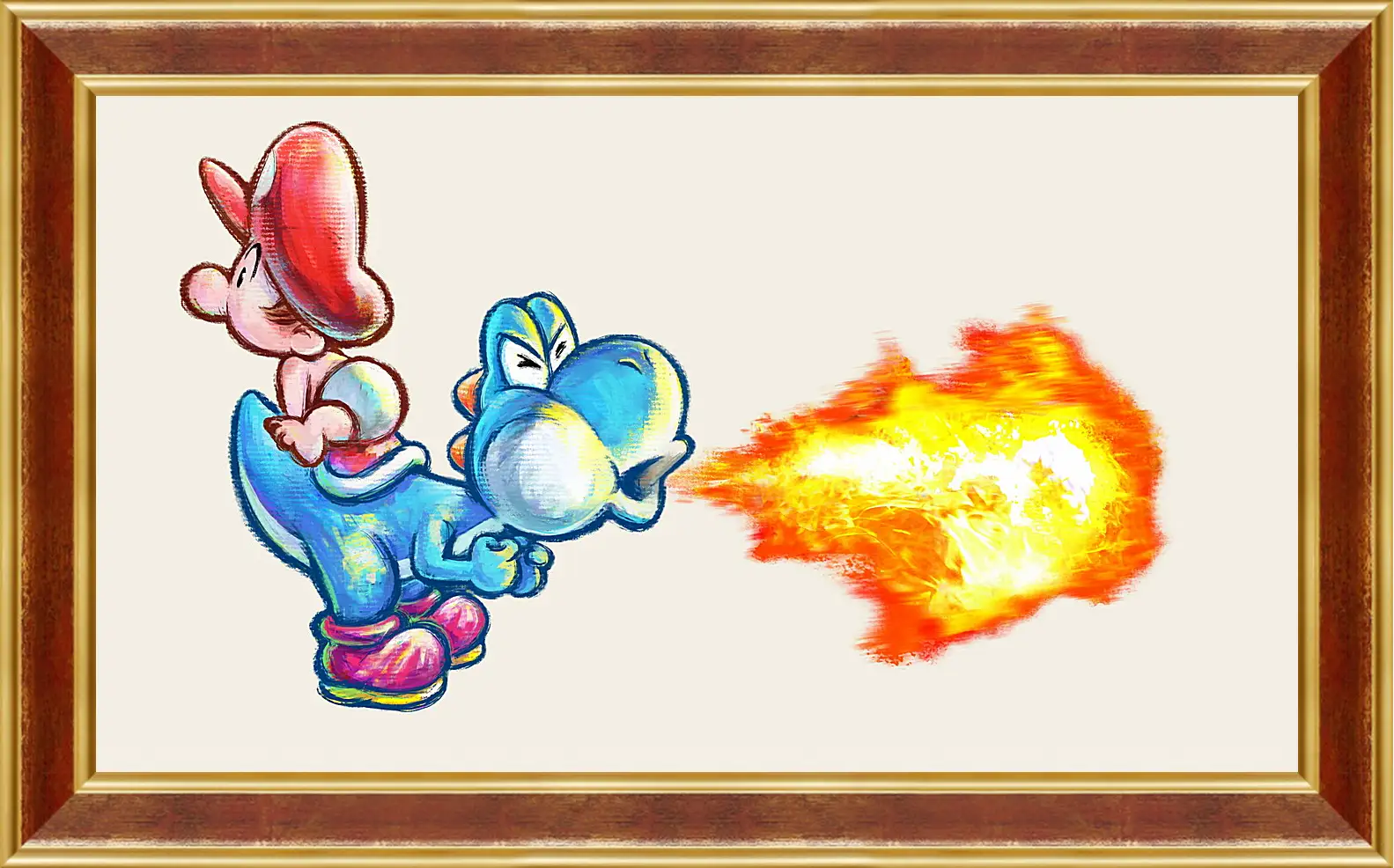 Картина в раме - mario, yoshi dash, fire
