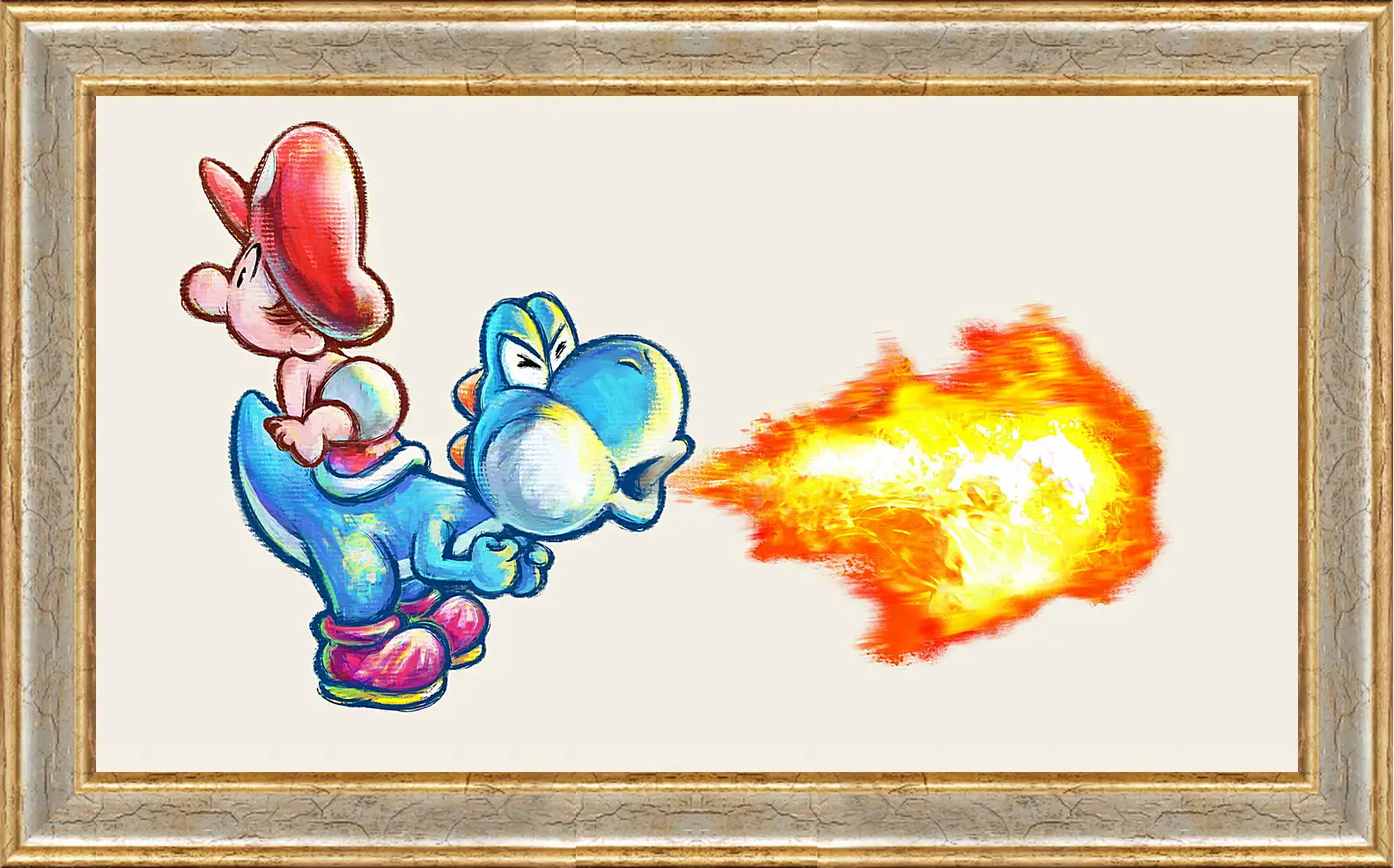 Картина в раме - mario, yoshi dash, fire
