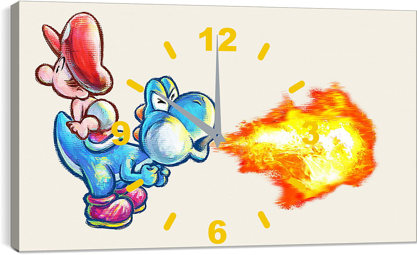 Часы картина - mario, yoshi dash, fire
