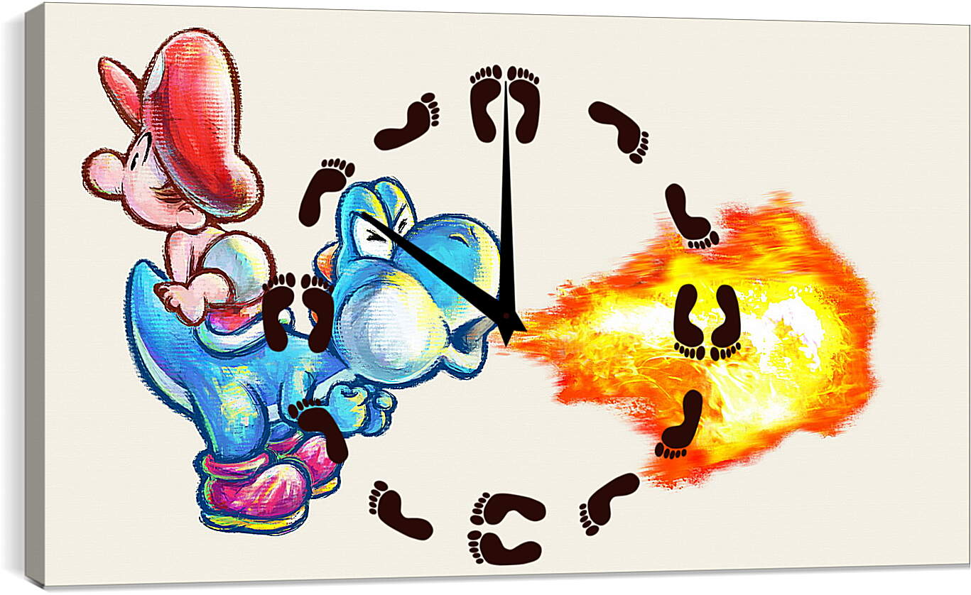 Часы картина - mario, yoshi dash, fire
