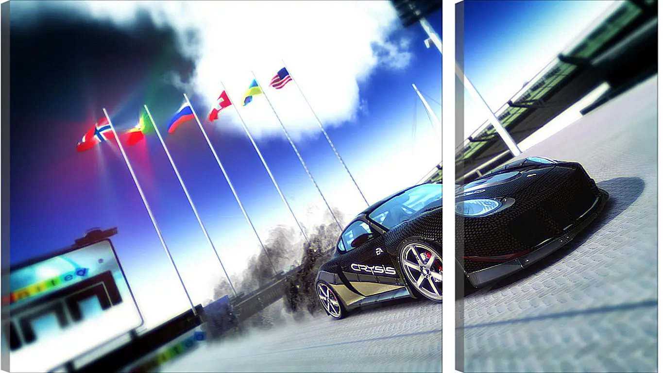 Модульная картина - trackmania, car, flags
