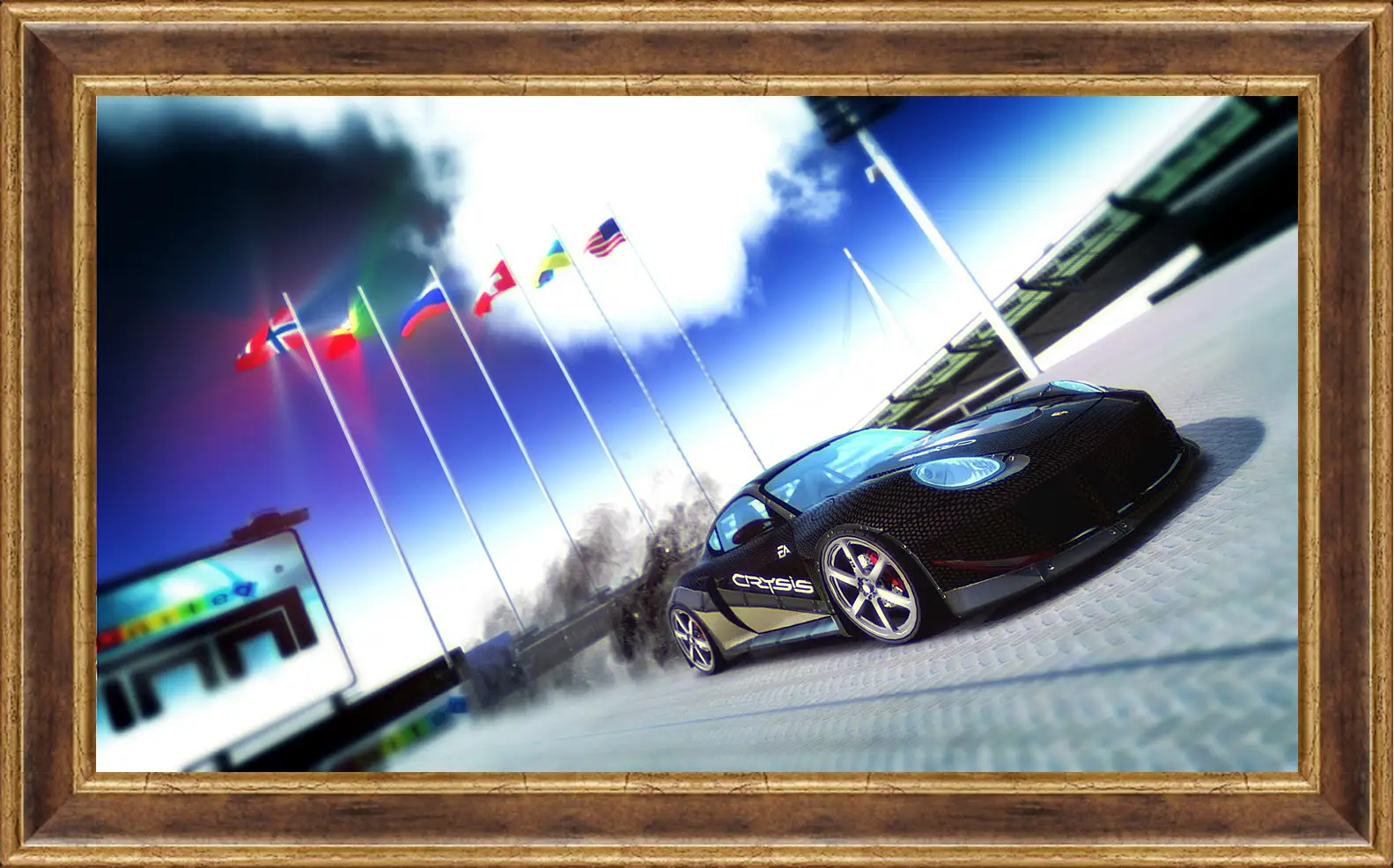 Картина в раме - trackmania, car, flags
