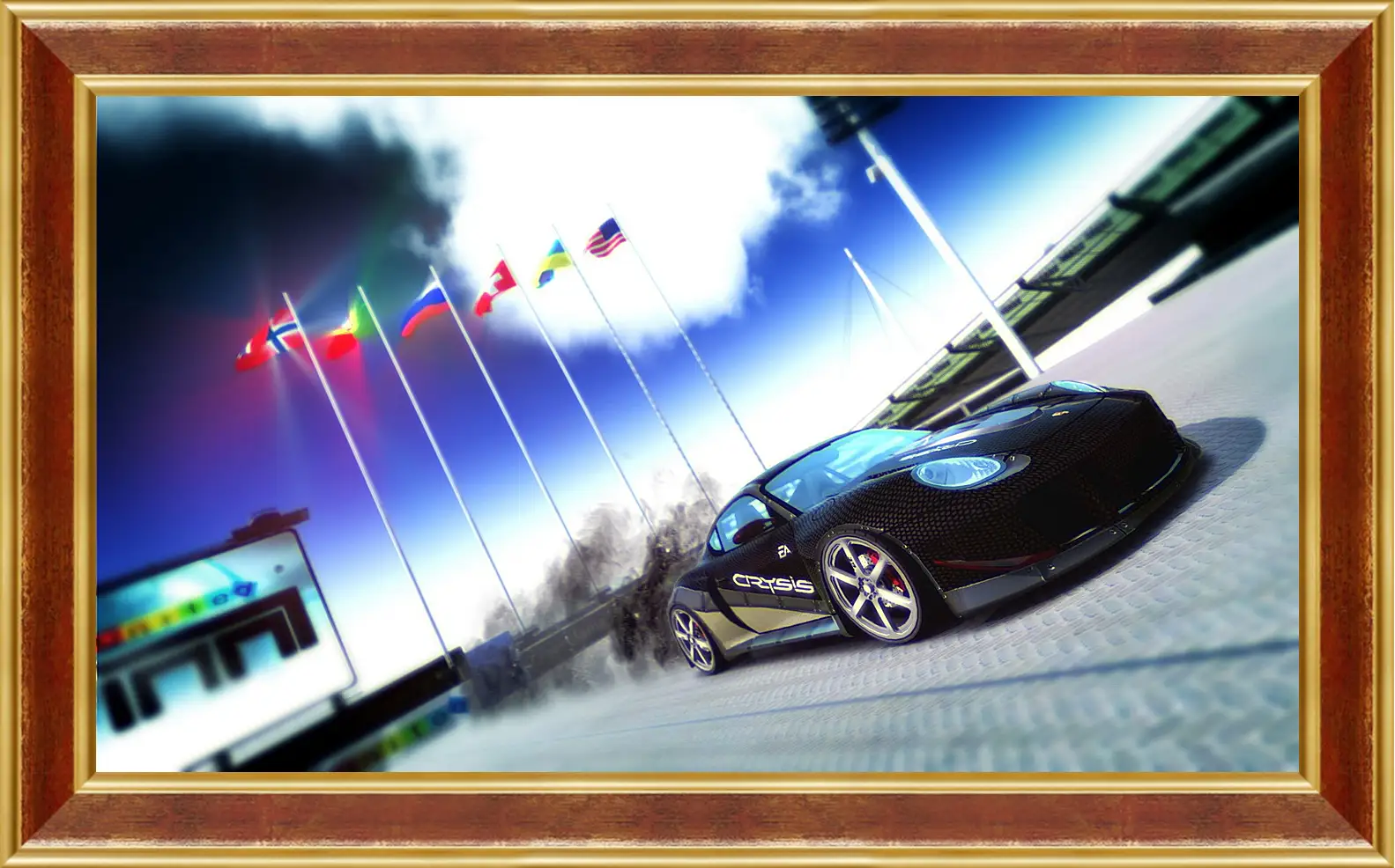 Картина в раме - trackmania, car, flags
