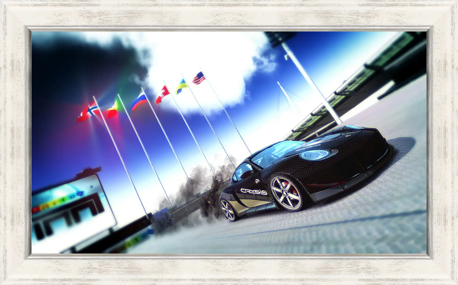 Картина в раме - trackmania, car, flags
