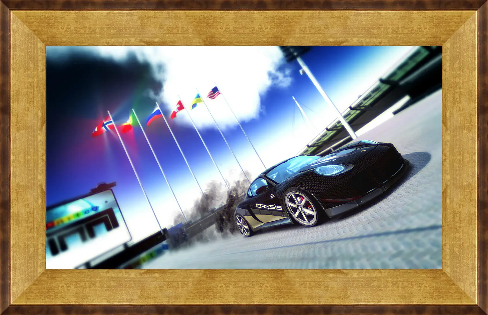 Картина в раме - trackmania, car, flags
