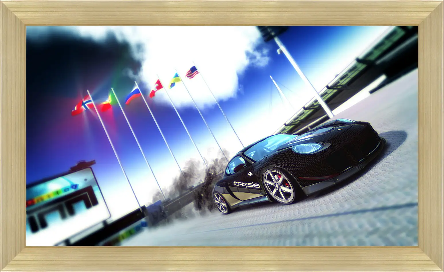 Картина в раме - trackmania, car, flags
