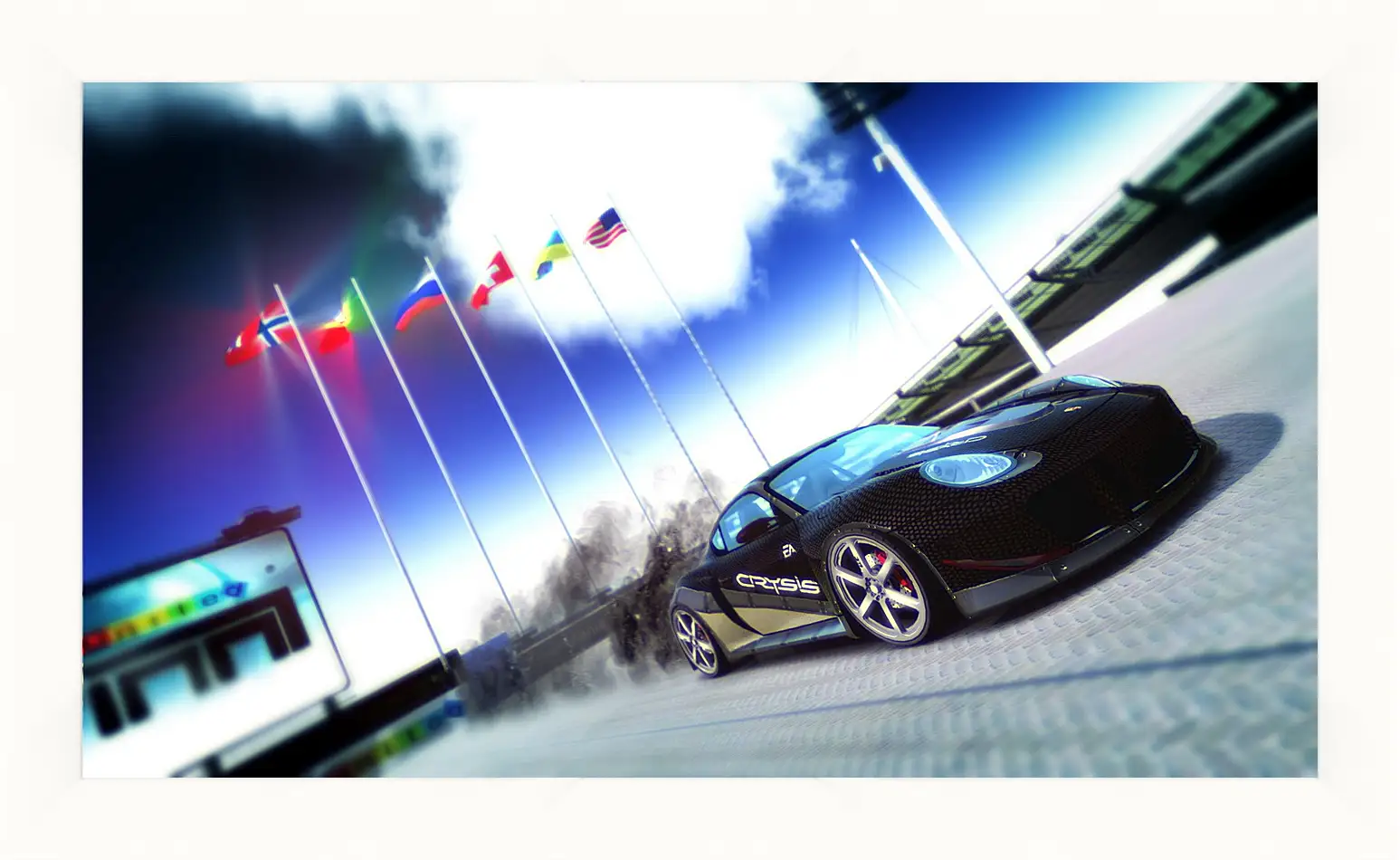 Картина в раме - trackmania, car, flags
