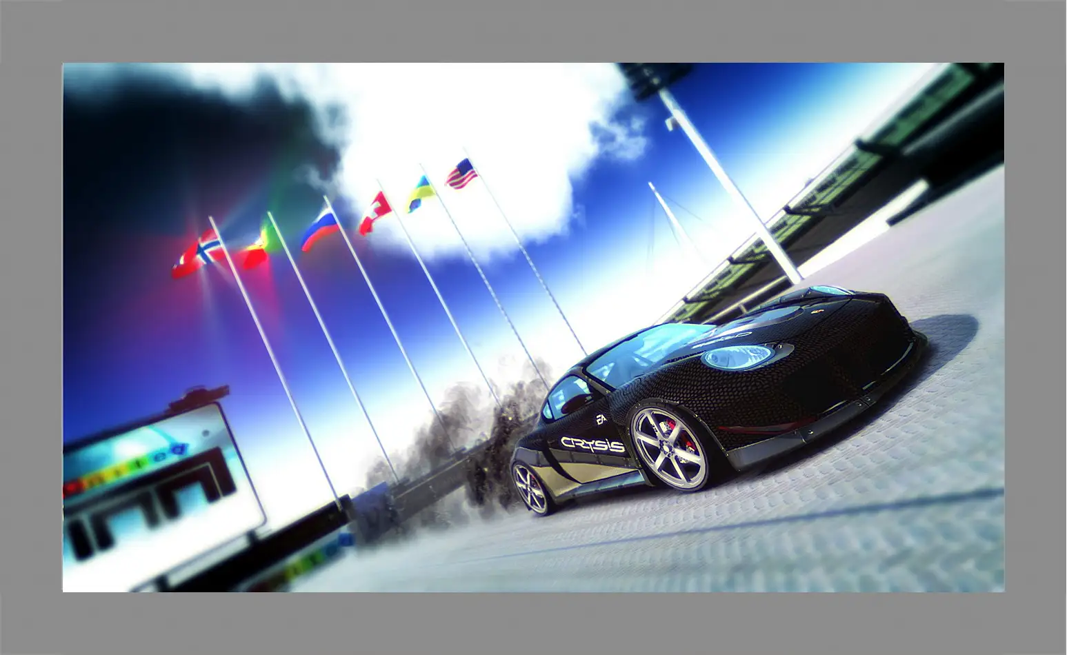 Картина в раме - trackmania, car, flags
