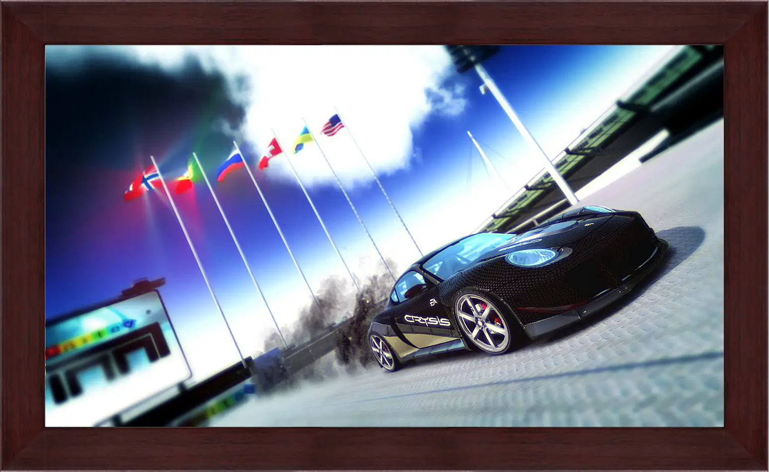 Картина в раме - trackmania, car, flags
