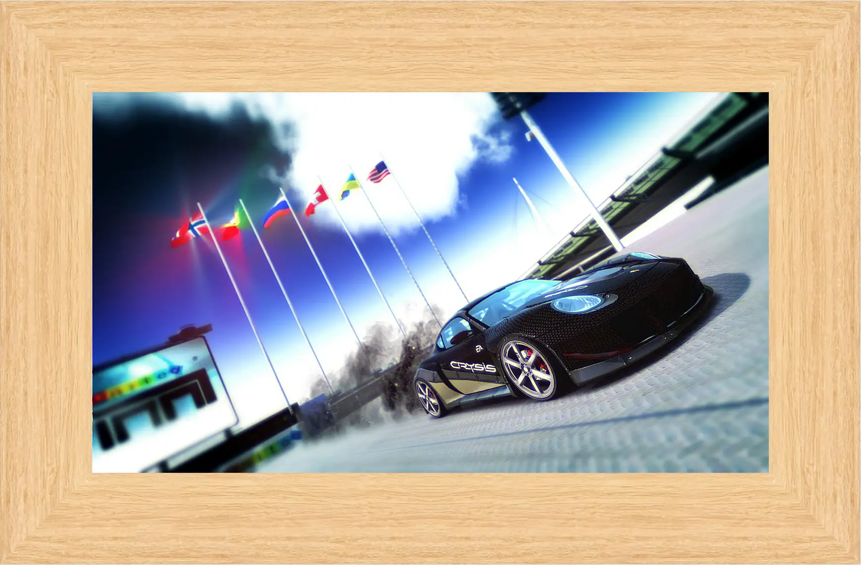 Картина в раме - trackmania, car, flags
