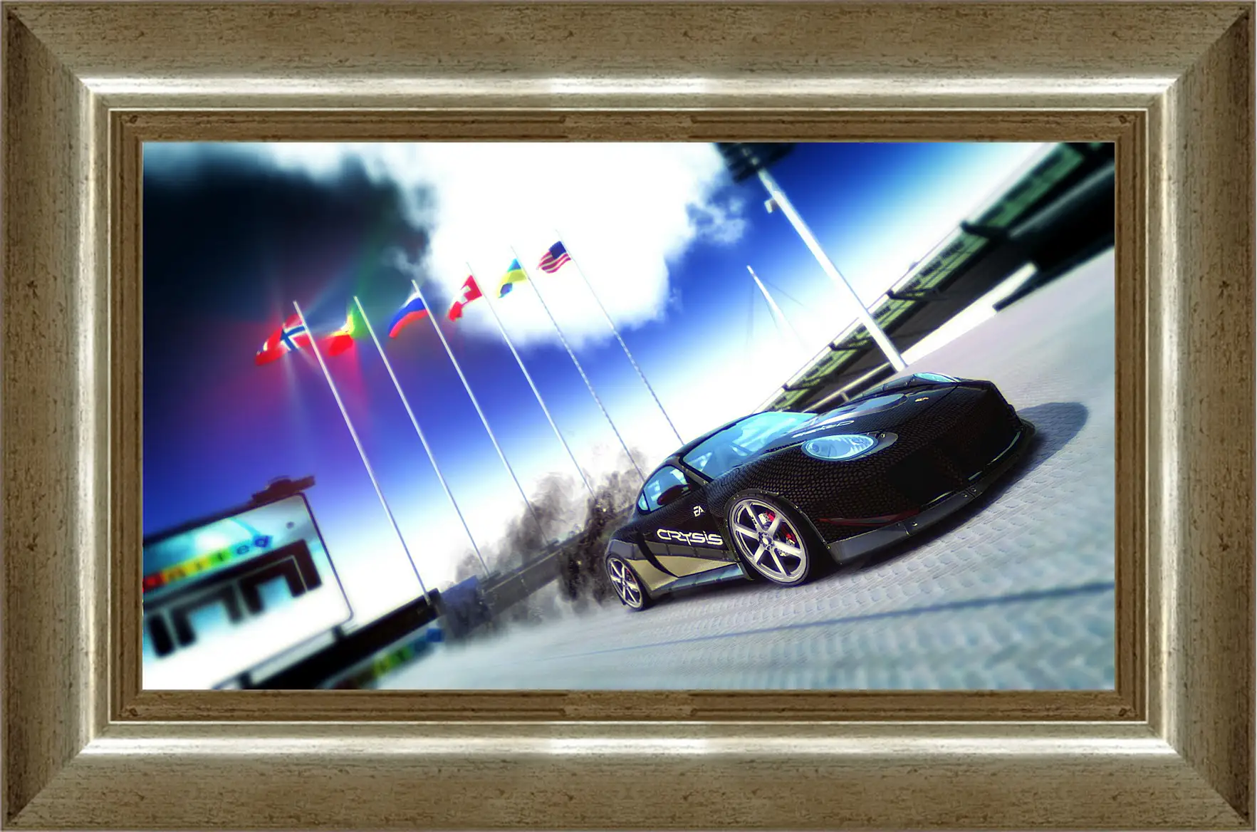 Картина в раме - trackmania, car, flags
