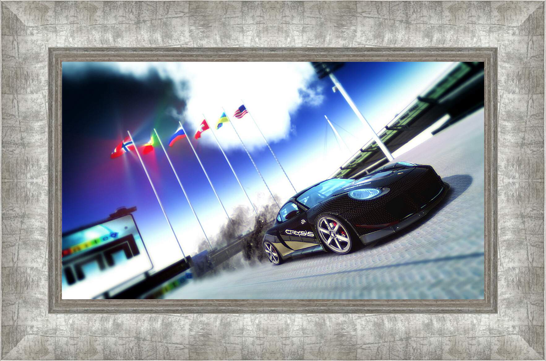 Картина в раме - trackmania, car, flags
