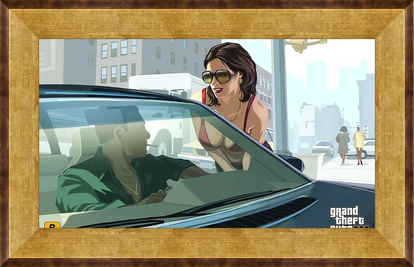 Картина в раме - gta 4, girl, car
