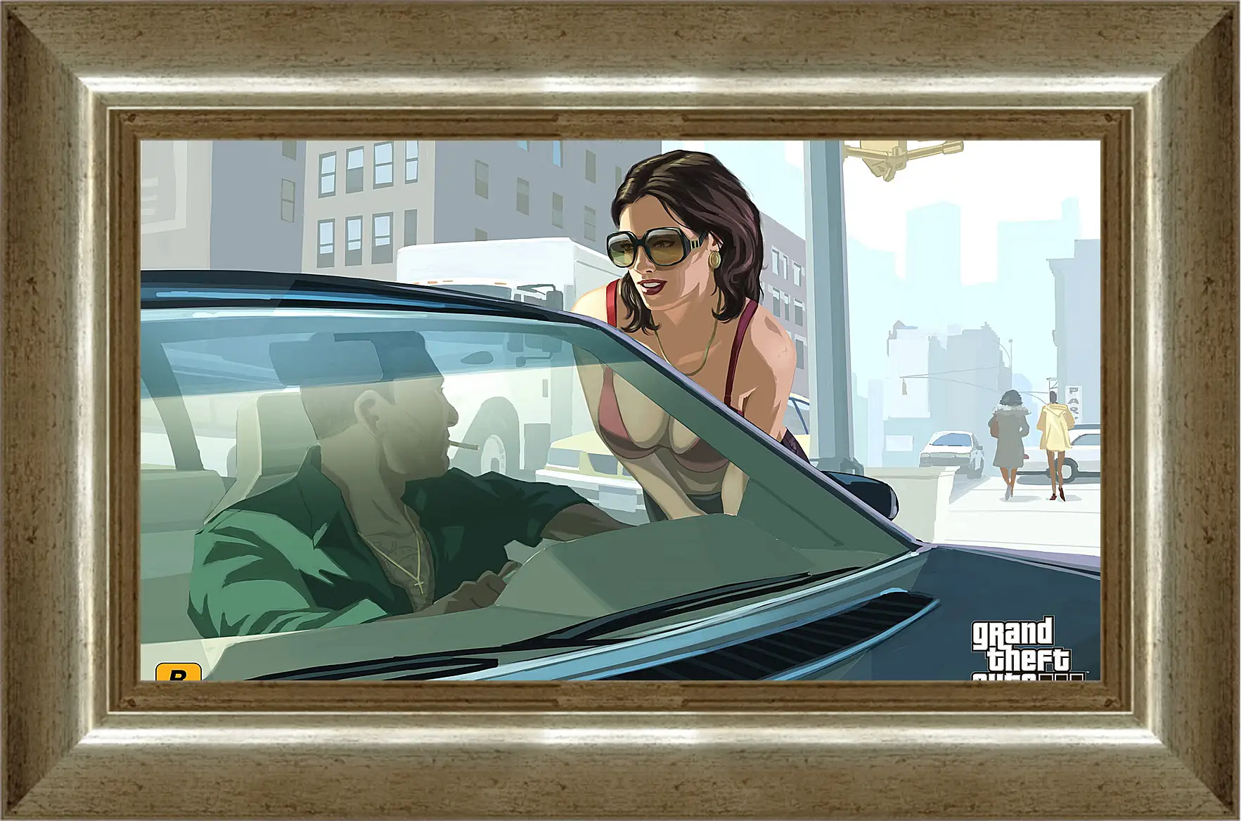 Картина в раме - gta 4, girl, car
