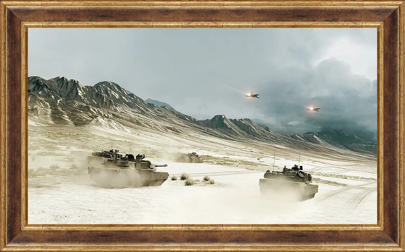 Картина в раме - battlefield, tanks, mountains