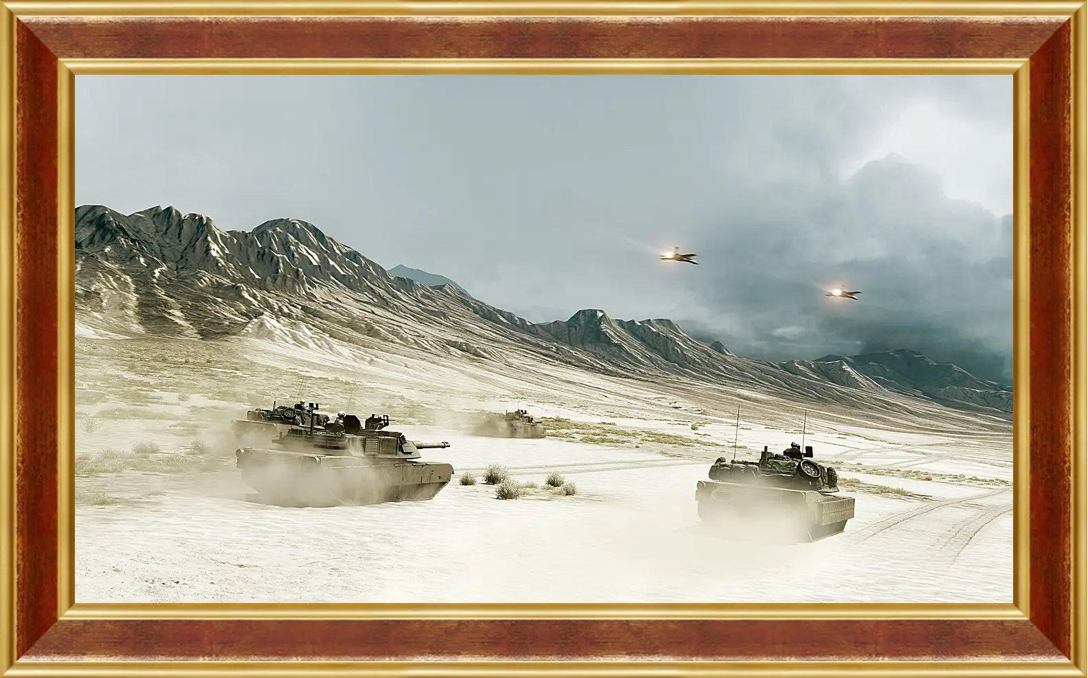 Картина в раме - battlefield, tanks, mountains