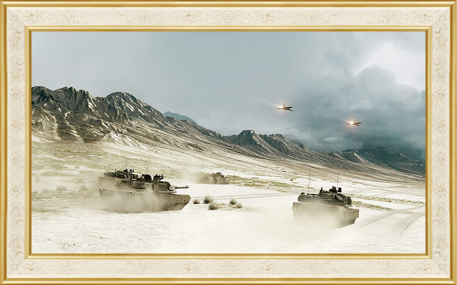 Картина в раме - battlefield, tanks, mountains