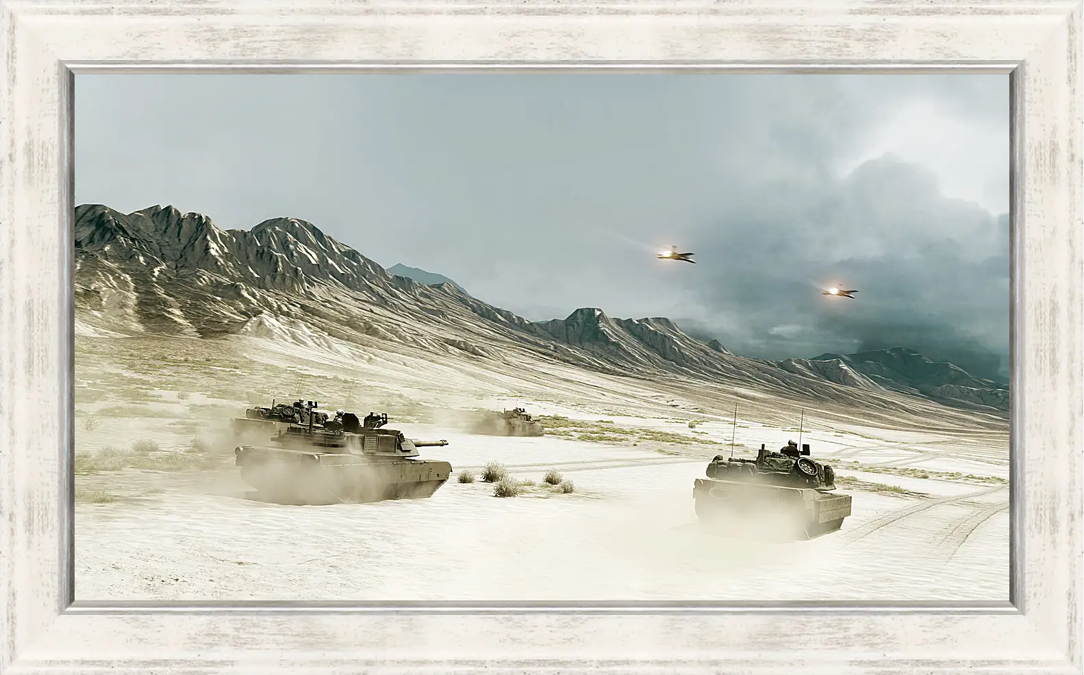 Картина в раме - battlefield, tanks, mountains