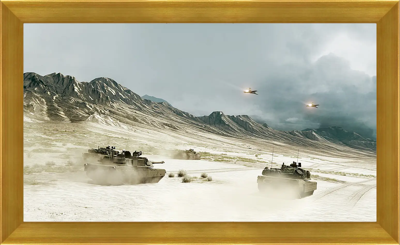 Картина в раме - battlefield, tanks, mountains