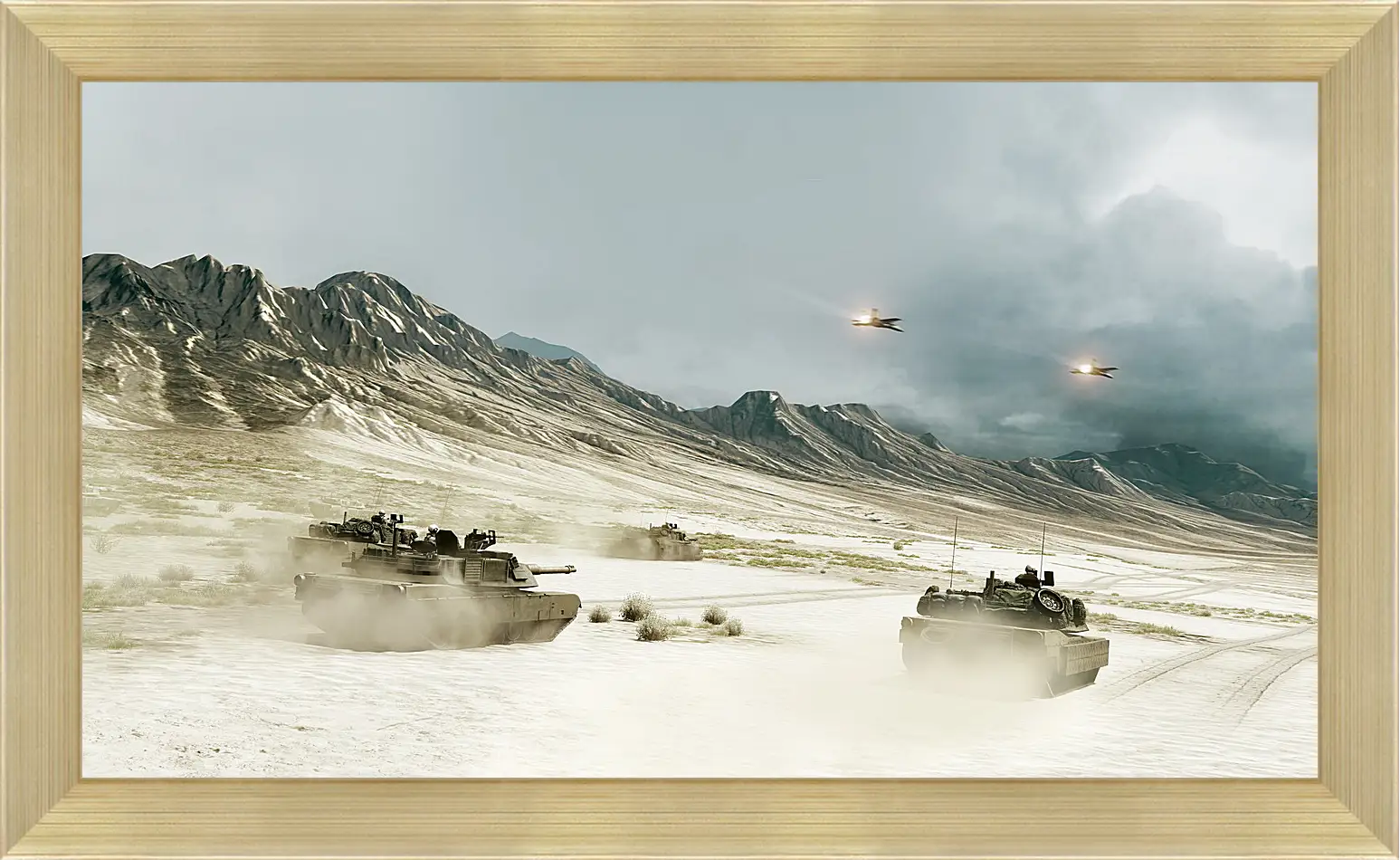 Картина в раме - battlefield, tanks, mountains