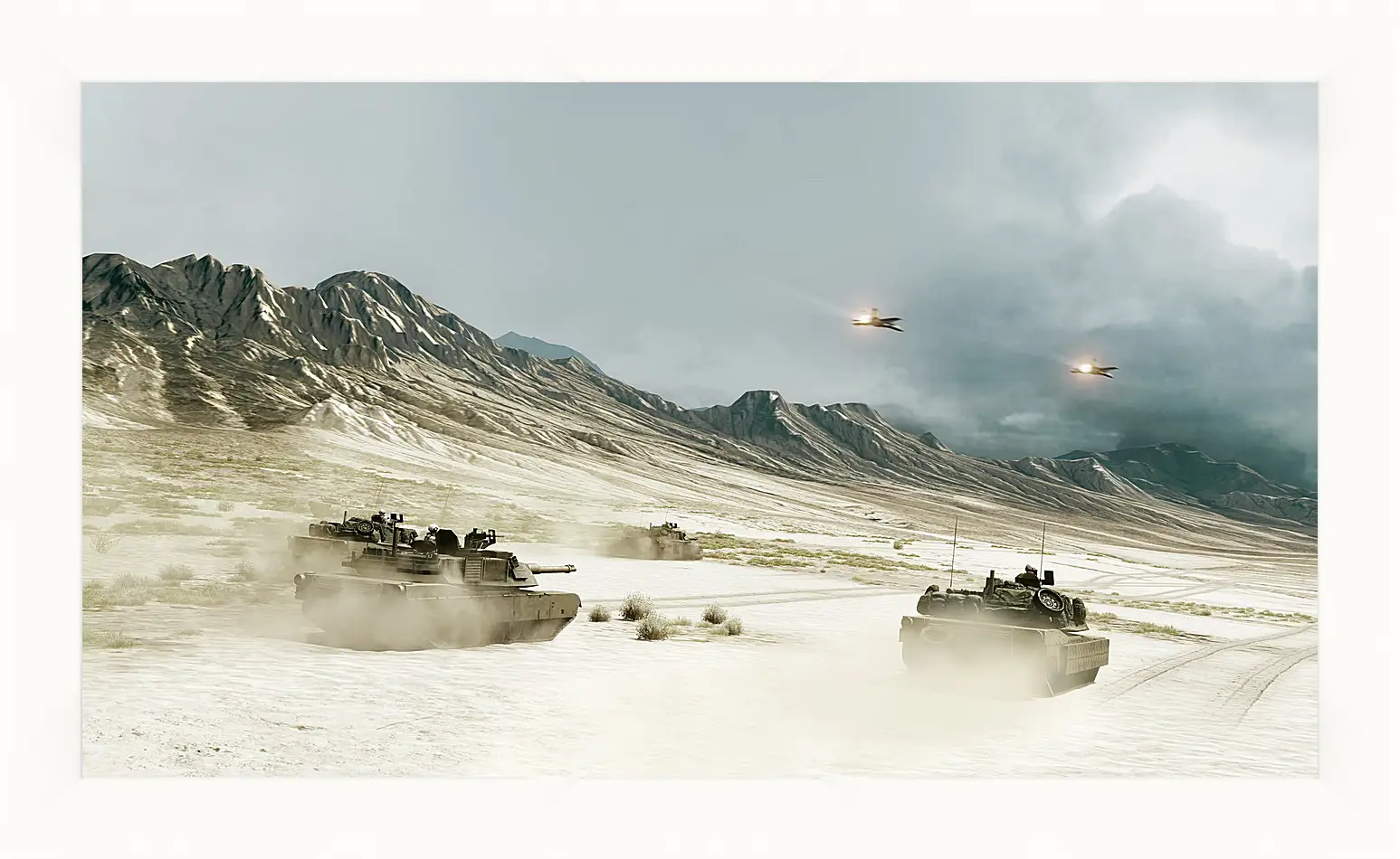 Картина в раме - battlefield, tanks, mountains