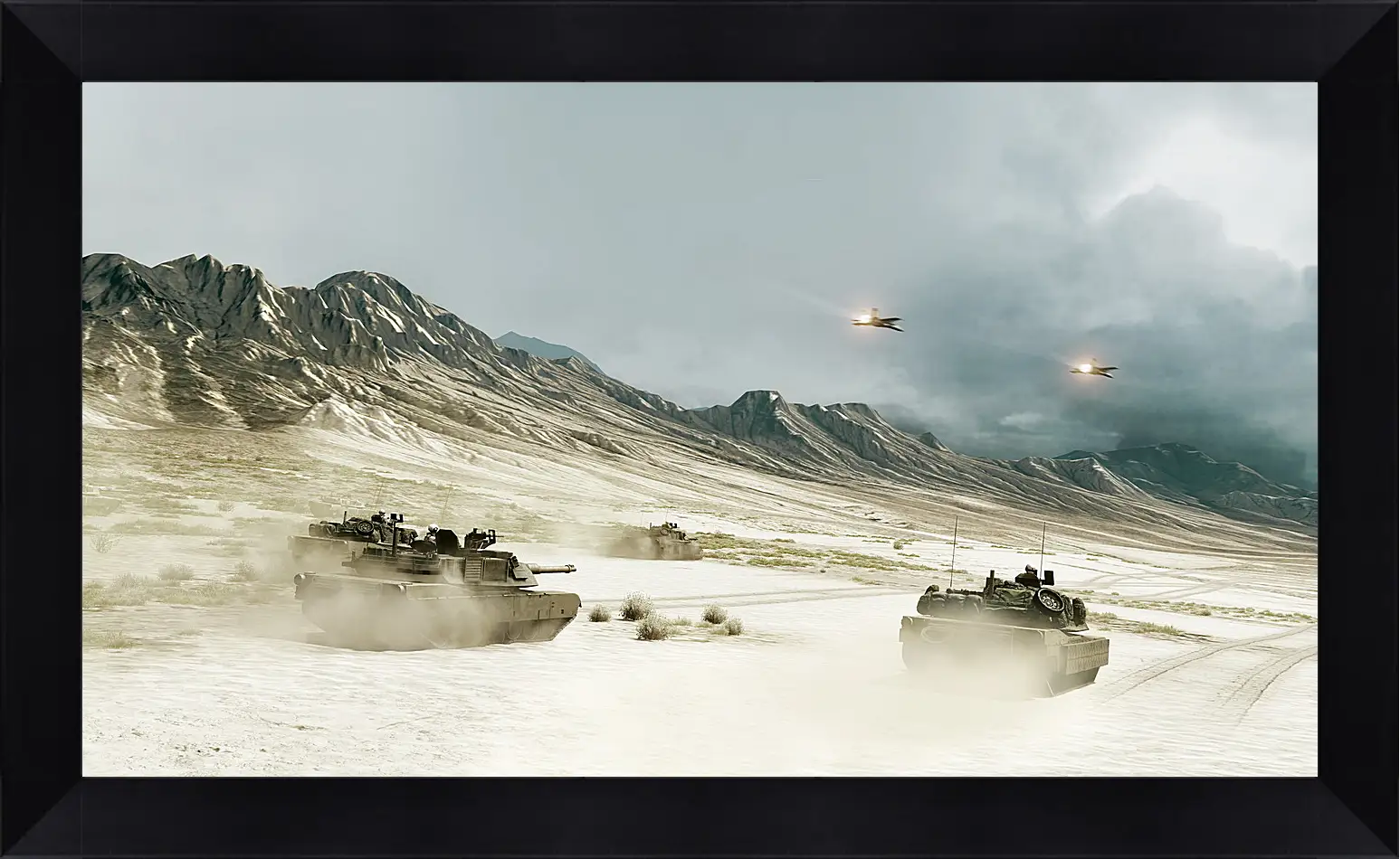 Картина в раме - battlefield, tanks, mountains