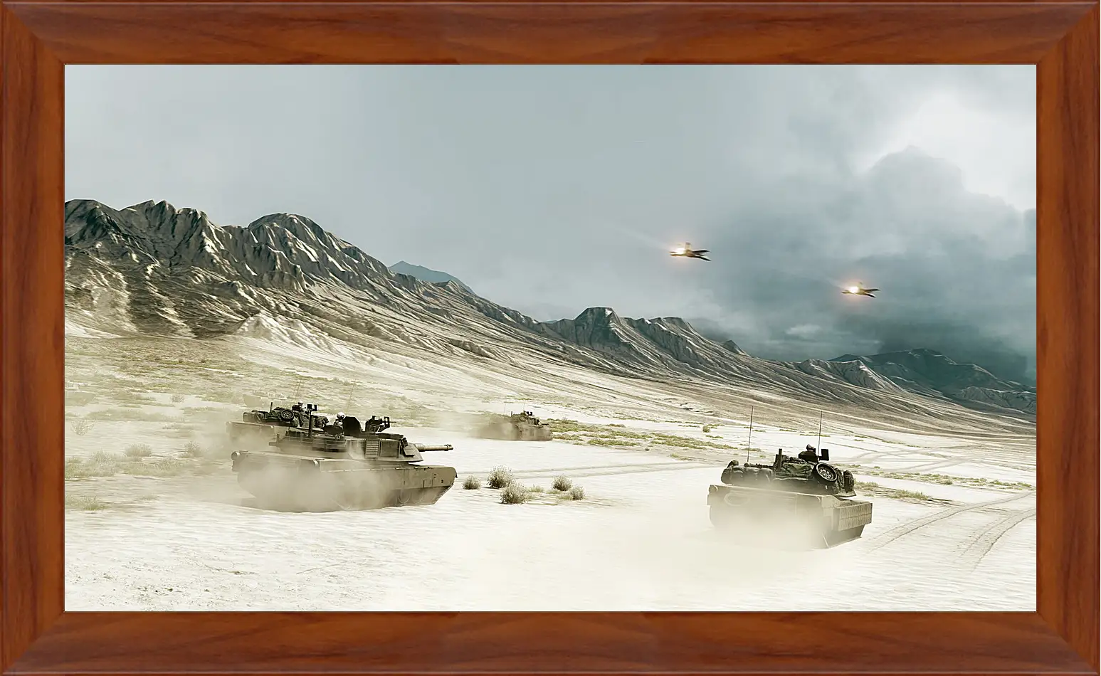 Картина в раме - battlefield, tanks, mountains