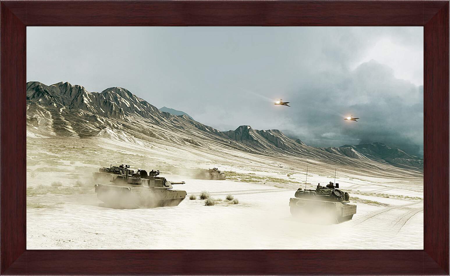 Картина в раме - battlefield, tanks, mountains