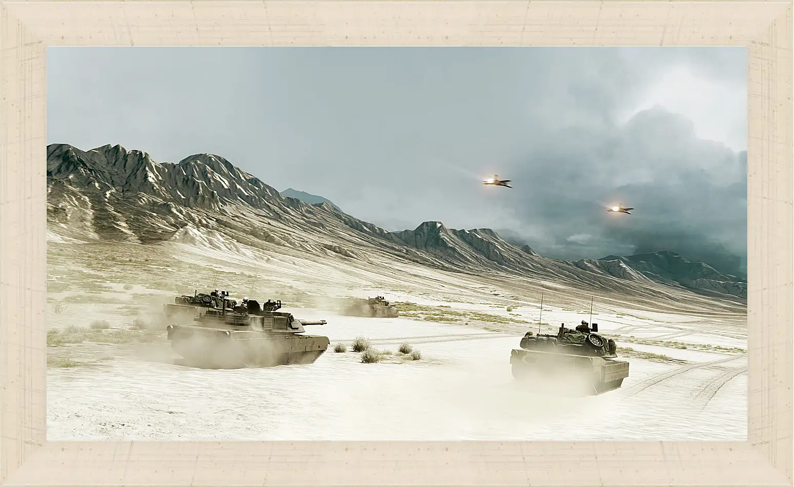 Картина в раме - battlefield, tanks, mountains