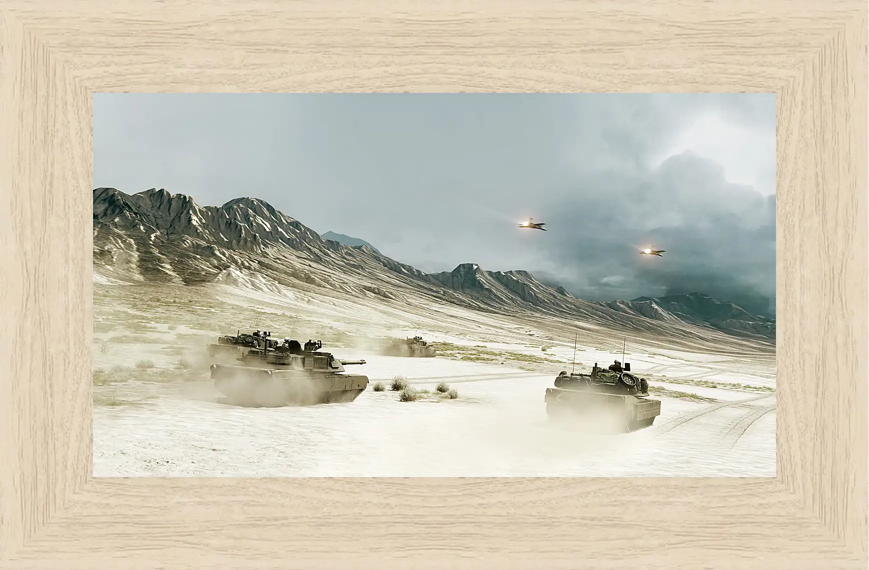 Картина в раме - battlefield, tanks, mountains