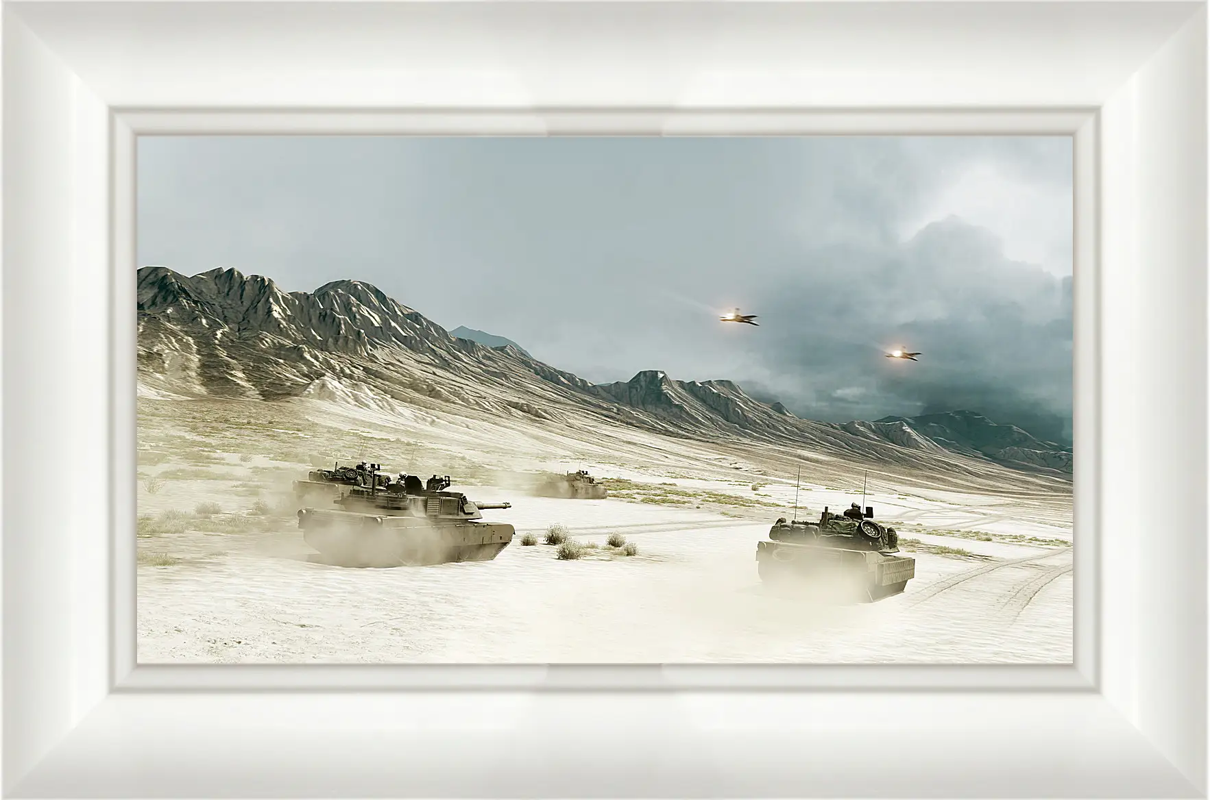 Картина в раме - battlefield, tanks, mountains