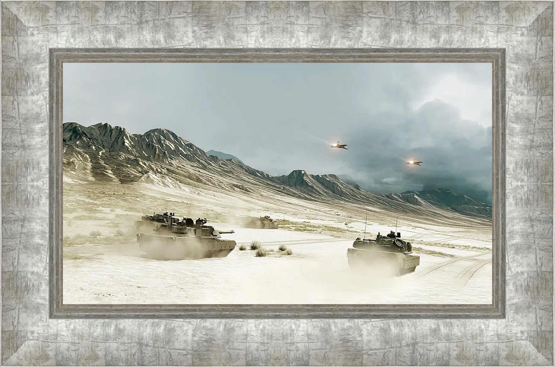 Картина в раме - battlefield, tanks, mountains