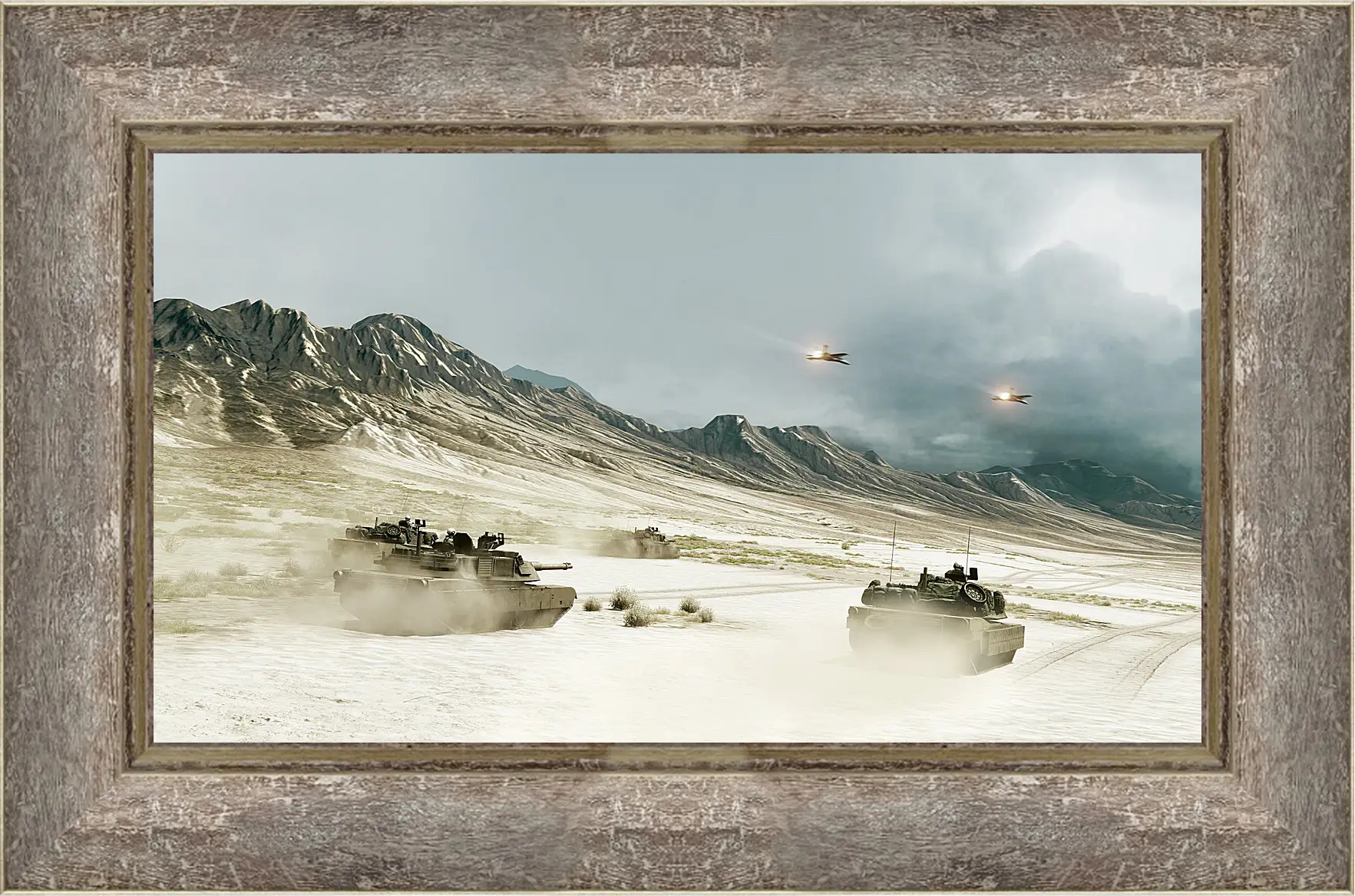 Картина в раме - battlefield, tanks, mountains