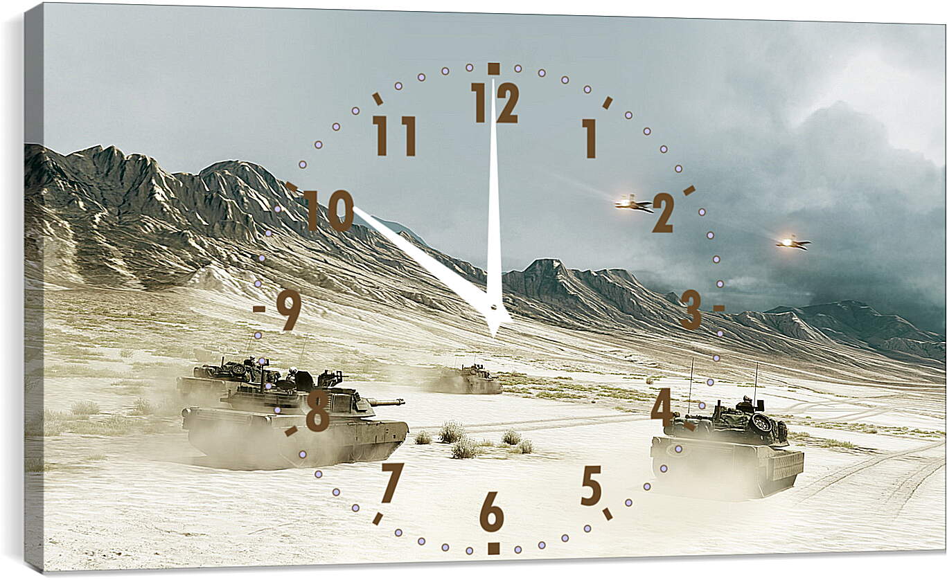 Часы картина - battlefield, tanks, mountains