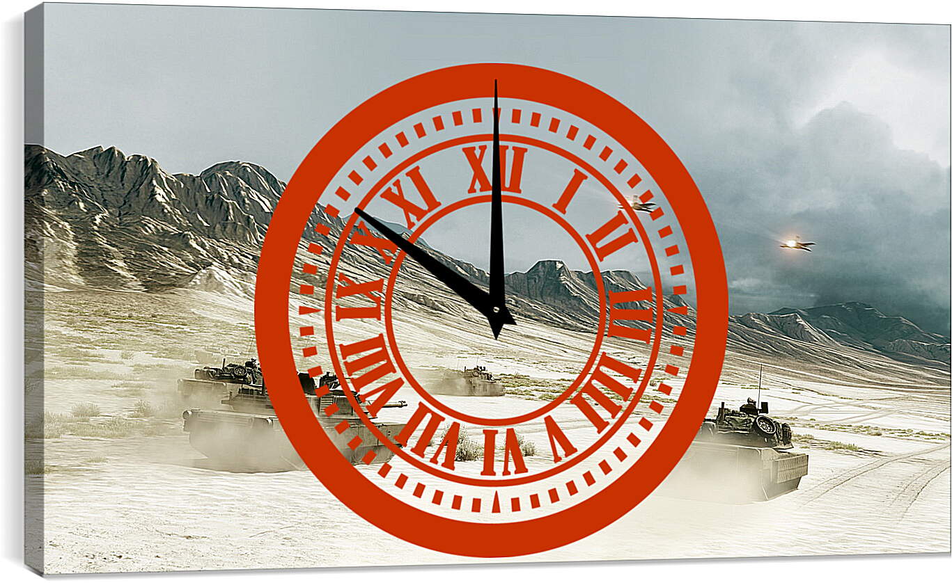 Часы картина - battlefield, tanks, mountains