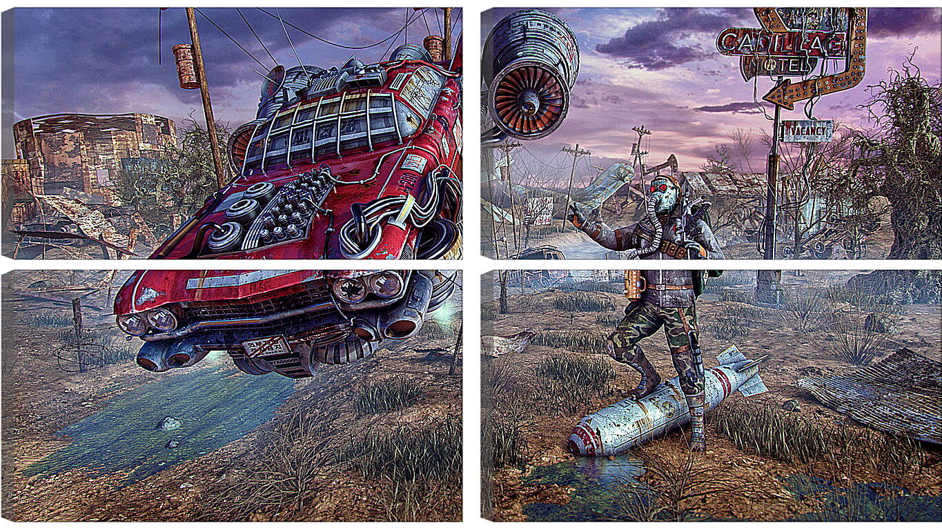 Модульная картина - fallout, wasteland, cars
