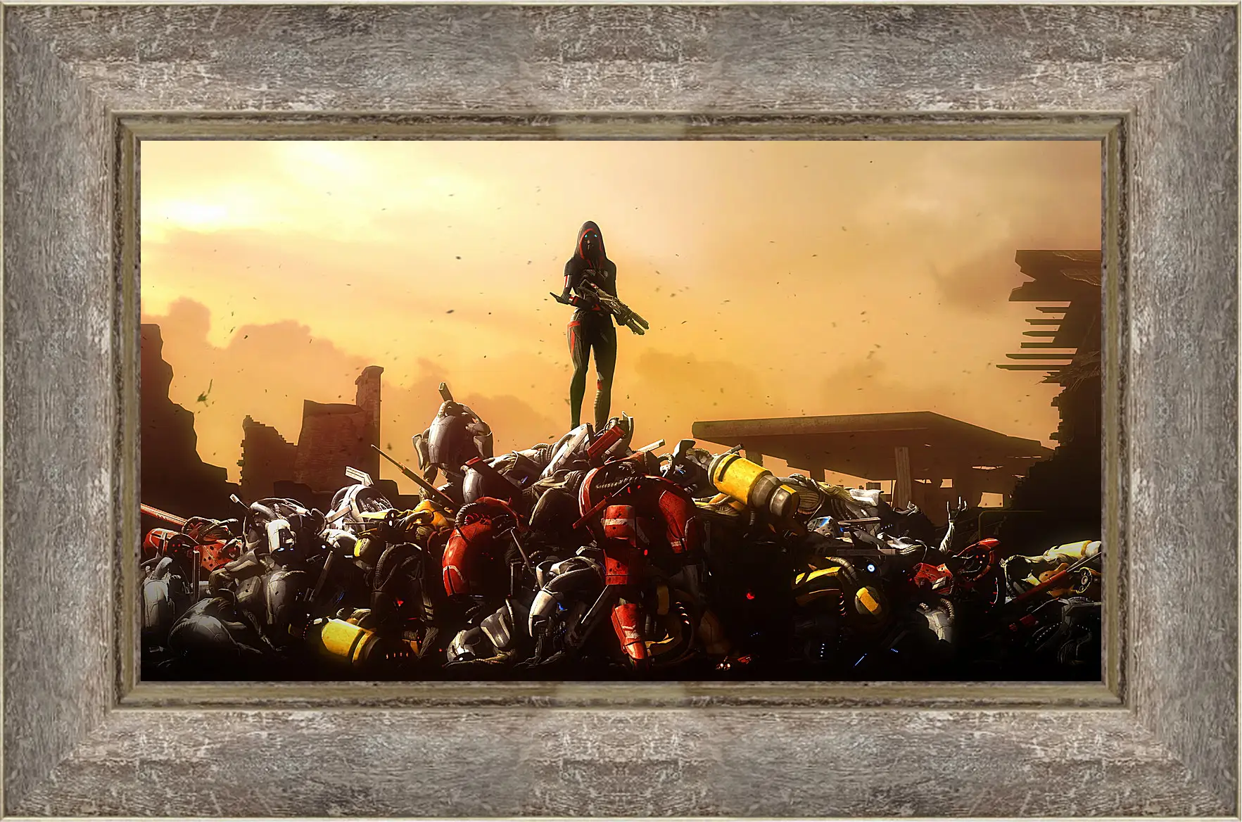 Картина в раме - mass effect, soldier, robots
