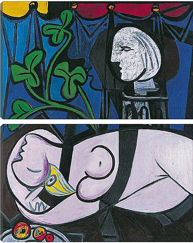 Модульная картина - Обнажённая, зелёные листья и бюст. Пабло Пикассо
