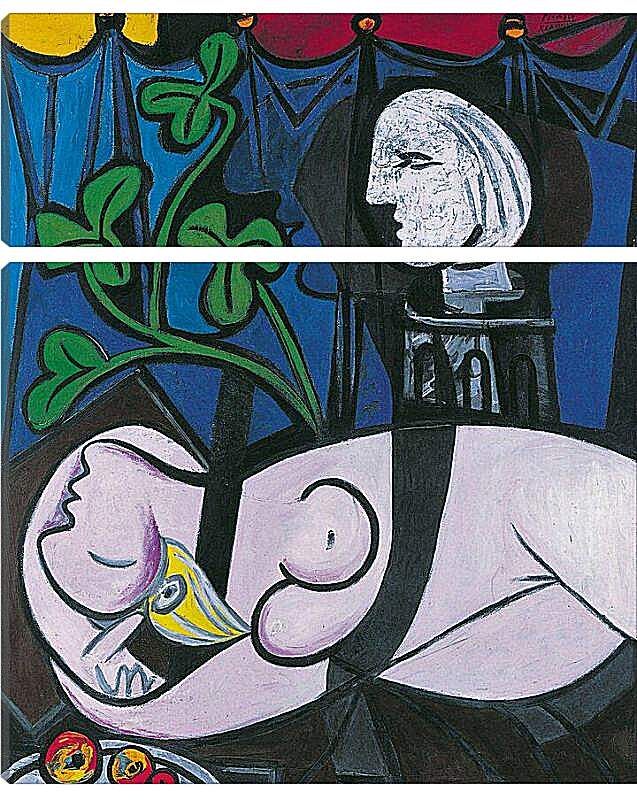 Модульная картина - Обнажённая, зелёные листья и бюст. Пабло Пикассо
