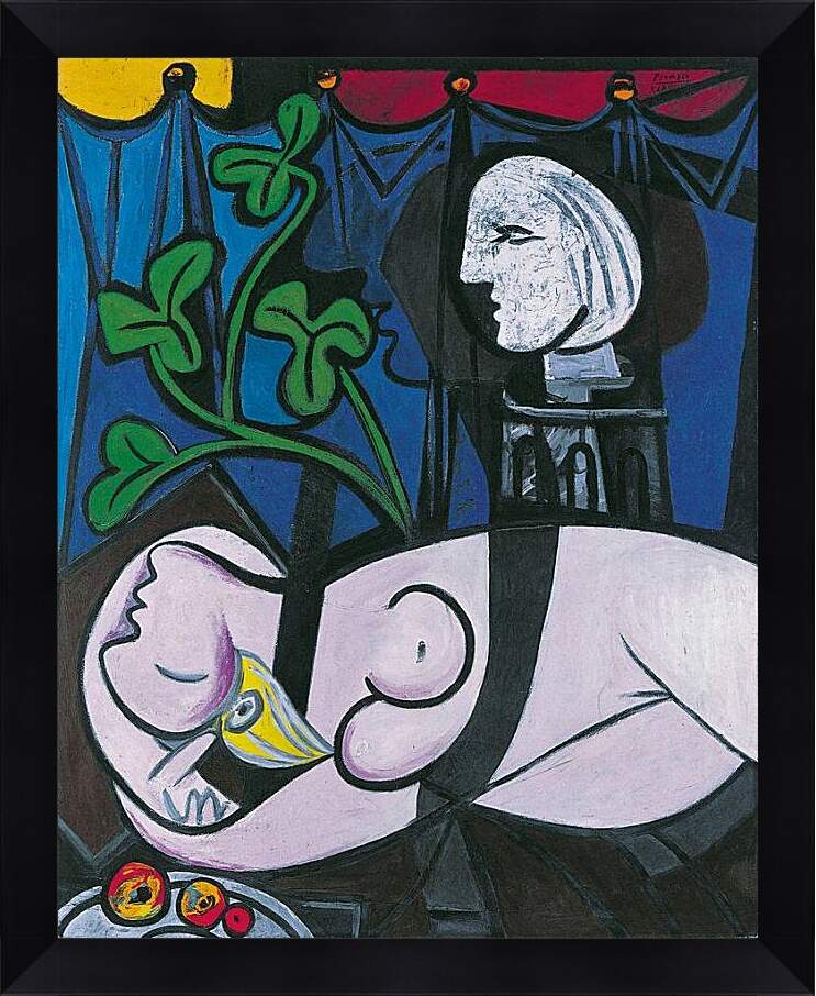 Картина в раме - Обнажённая, зелёные листья и бюст. Пабло Пикассо
