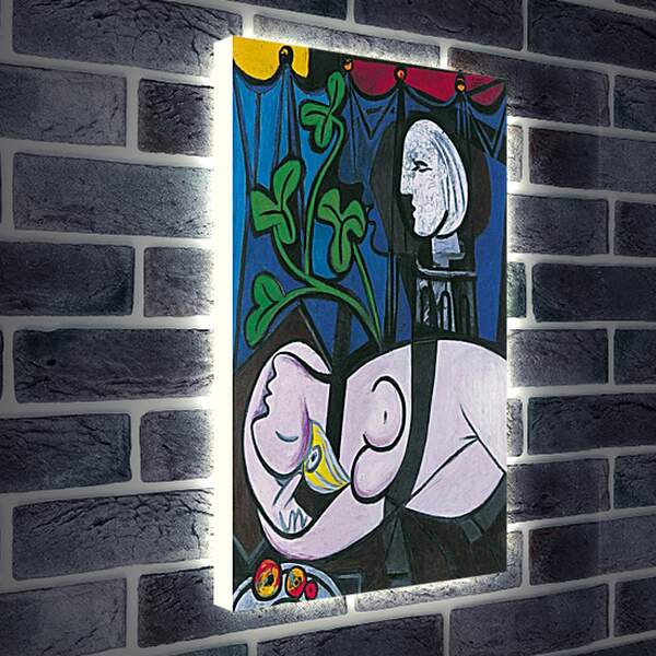 Лайтбокс световая панель - Обнажённая, зелёные листья и бюст. Пабло Пикассо
