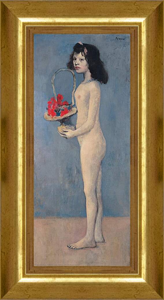 Картина в раме - Молодая девушка с цветочной корзиной. Пабло Пикассо
