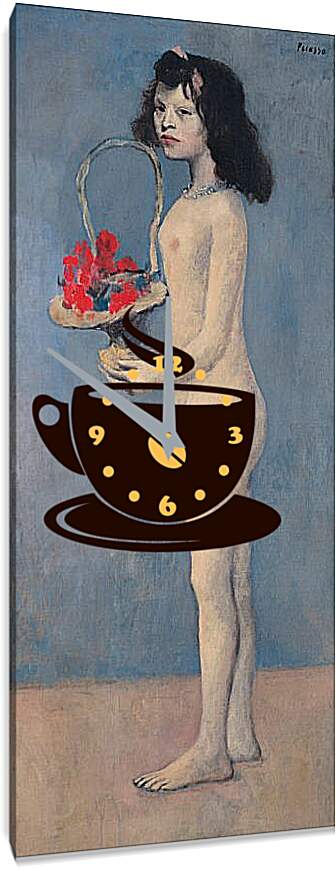 Часы картина - Молодая девушка с цветочной корзиной. Пабло Пикассо
