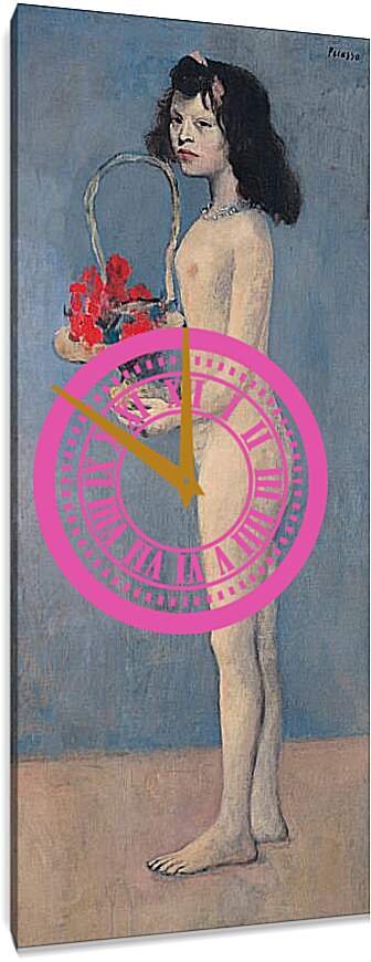 Часы картина - Молодая девушка с цветочной корзиной. Пабло Пикассо
