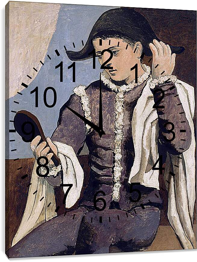 Часы картина - Арлекин с зеркалом. Пабло Пикассо
