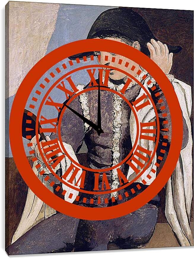 Часы картина - Арлекин с зеркалом. Пабло Пикассо
