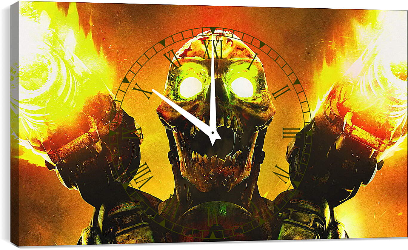 Часы картина - doom, skull, fire
