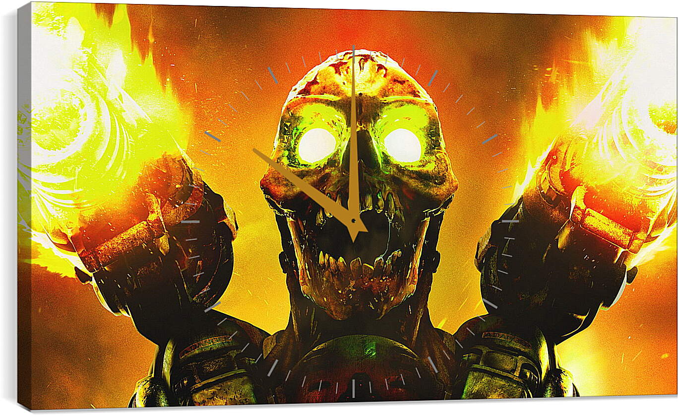 Часы картина - doom, skull, fire
