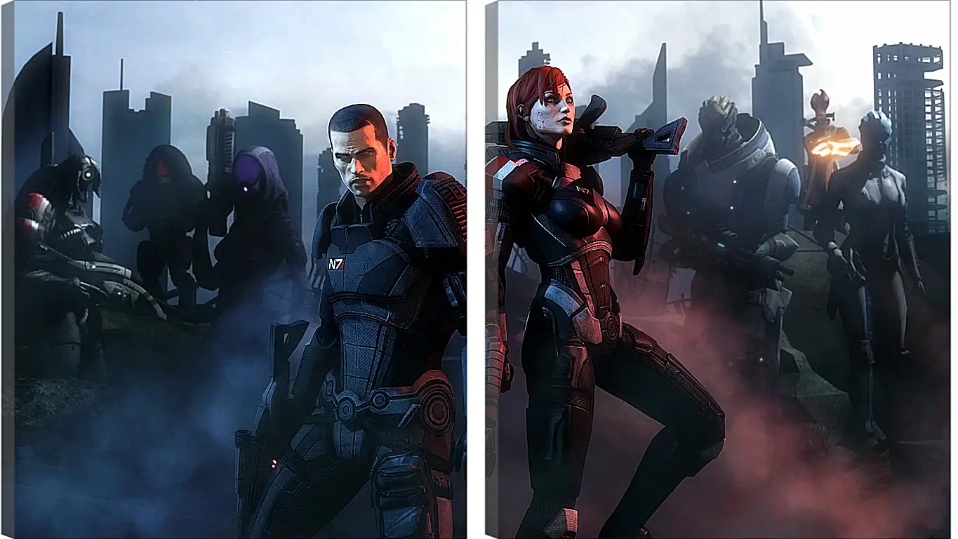 Модульная картина - mass effect, shepard, garrus vakarian
